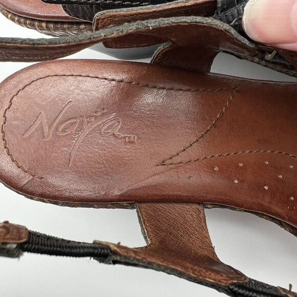 Naya Maize Black Leather Strappy Slingback Wedge Platform Sandals Size 11 - Picture 10 of 13